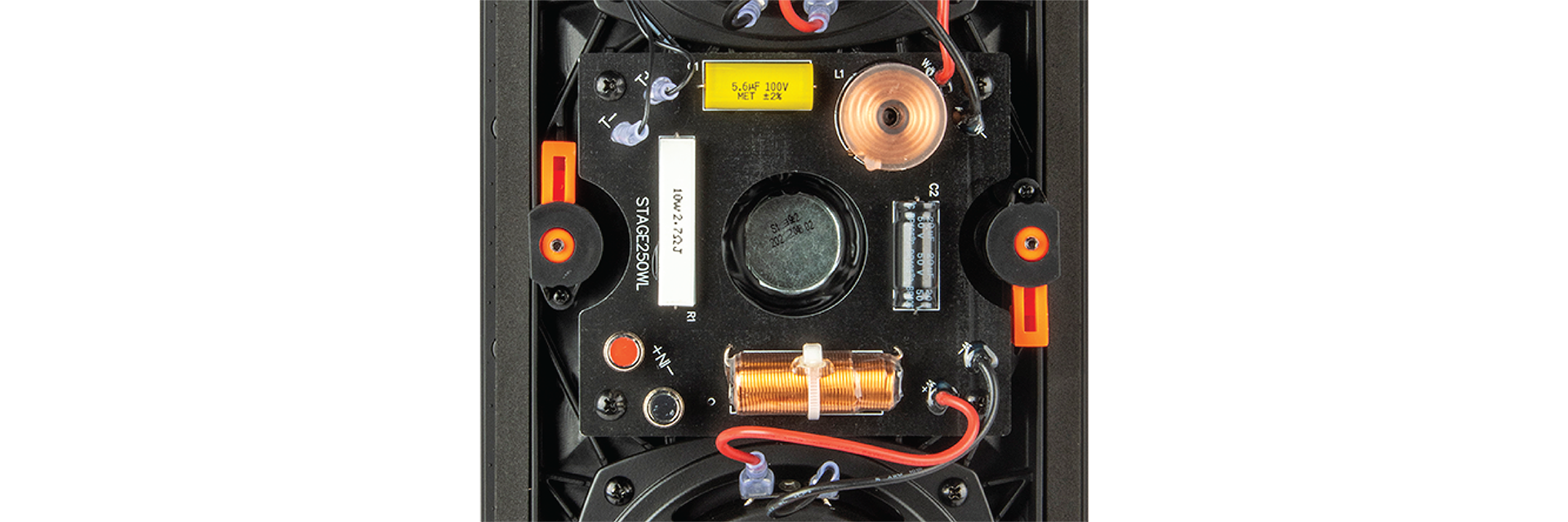 Premium air-core inductors and mylar cap capacitor crossover network components ensure that sound remains dynamic at all listening levels.